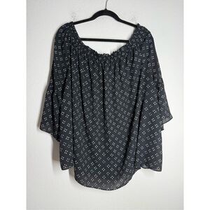 Boutique Women's Blouse Size 3X Black Floral Ruffles Off Shoulder Top Boho